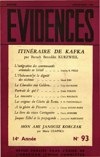 Evidences. N° 93 (Juillet/Août 1962)